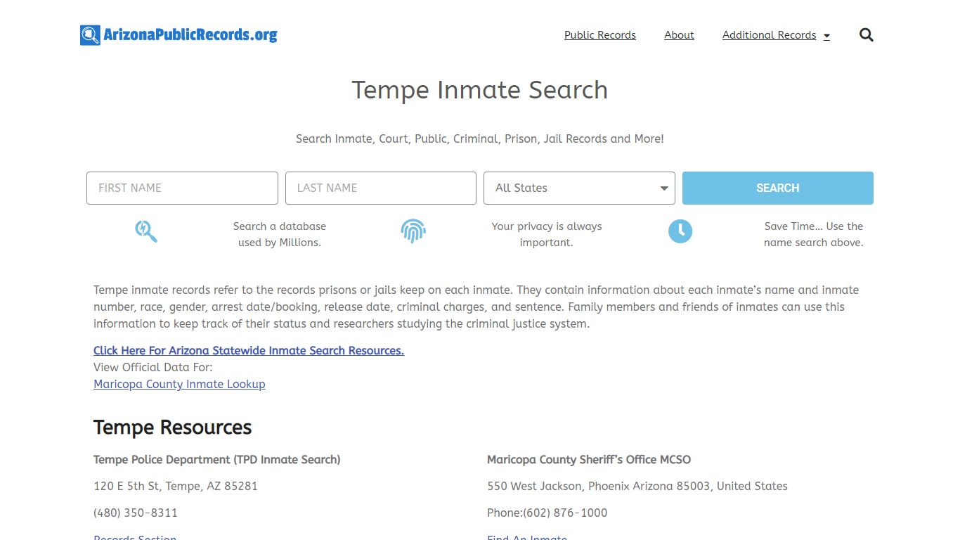 Tempe Inmate Search - Current & Past TPD AZ Jail Records