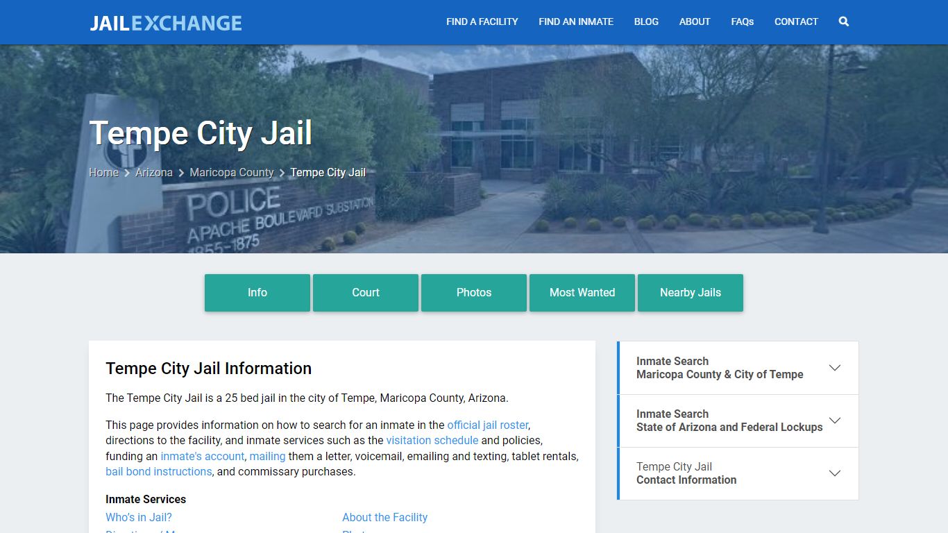 Tempe City Jail, AZ Inmate Search, Information - Jail Exchange